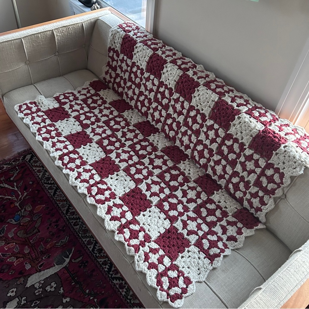 Hand Crocheted Granny Square Throw